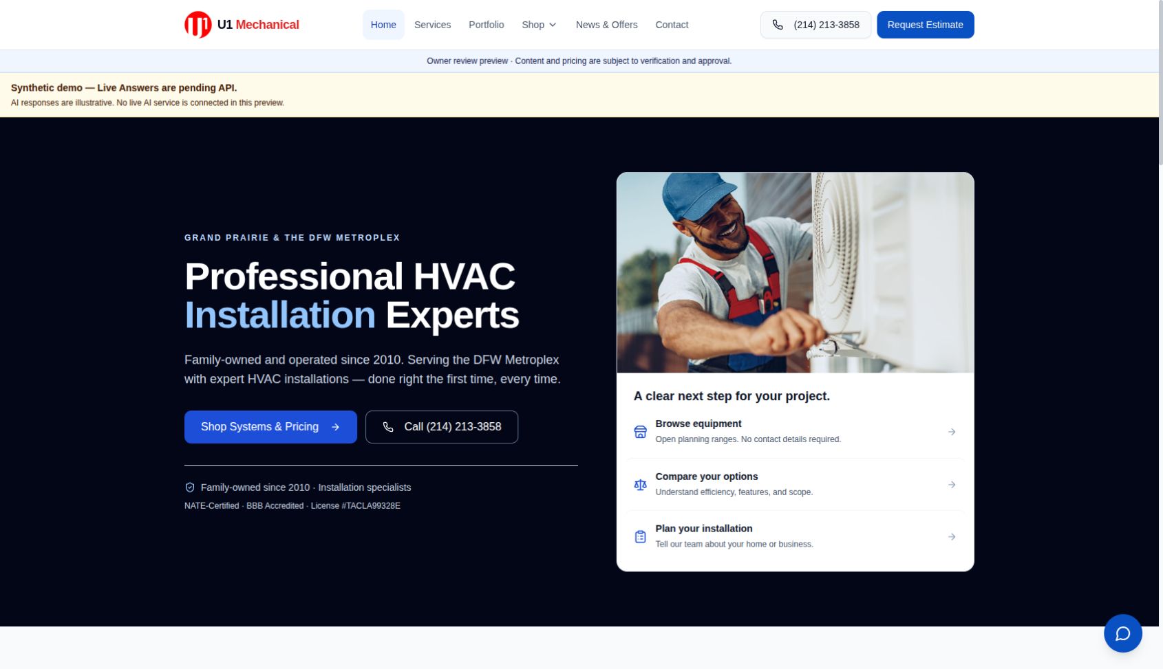 U1 Mechanical website homepage preview